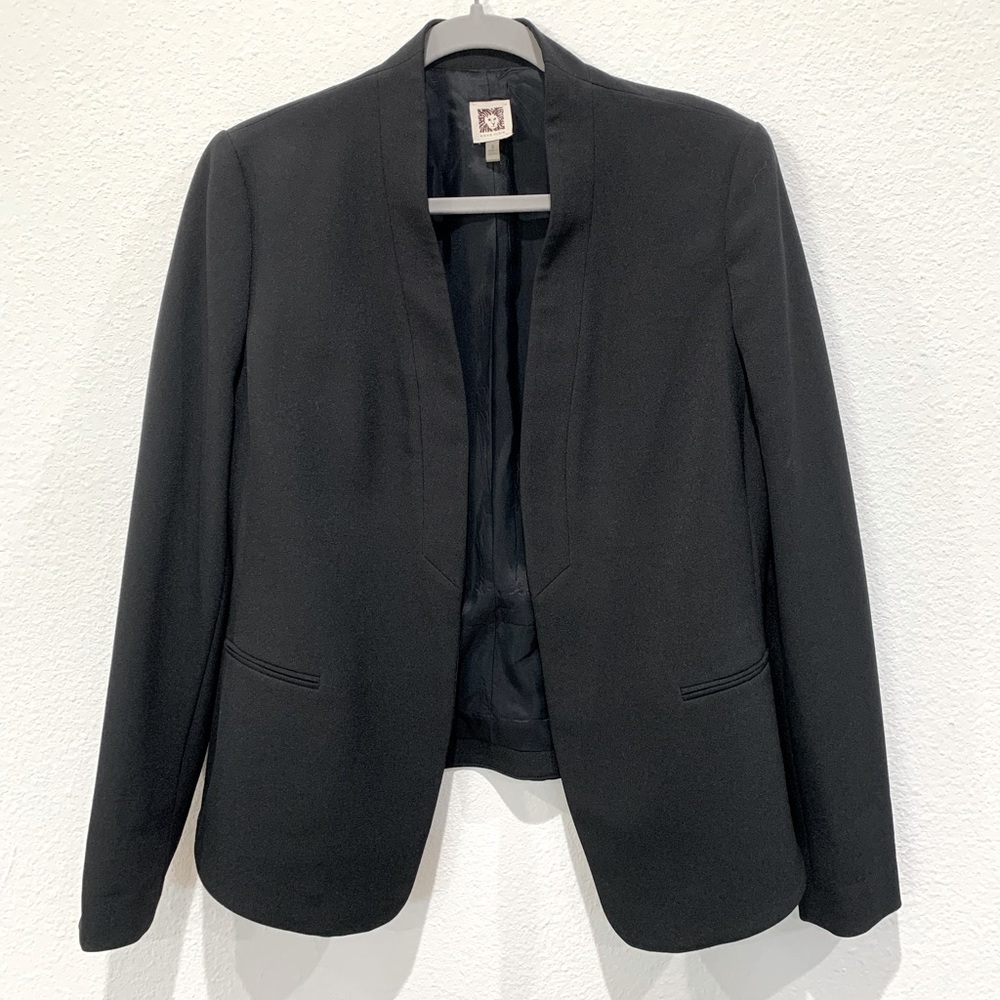 ANNE KLEIN Black Executive Collection Blazer Open Shawl Collar Womens Size 8